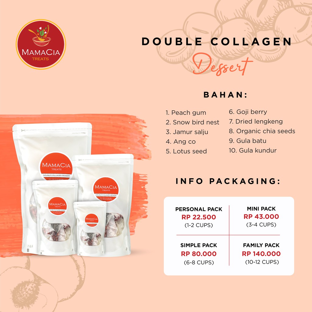 

Mamacia Treats Paket Double Collagen Dessert (Peach Gum + Snow Bird Nest) Personal Pack