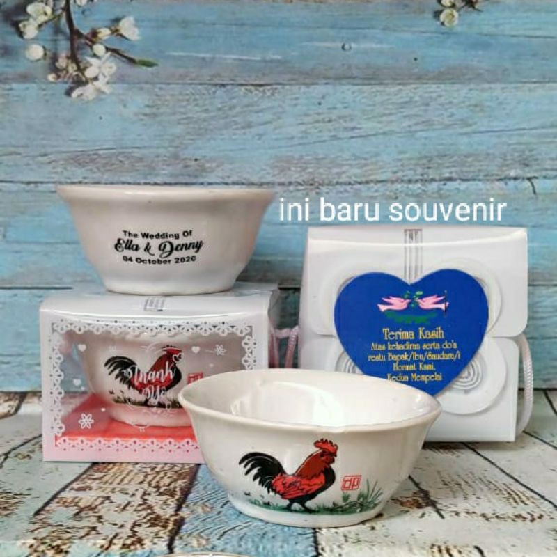 Souvenir mangkok ayam jago mini sablon nama