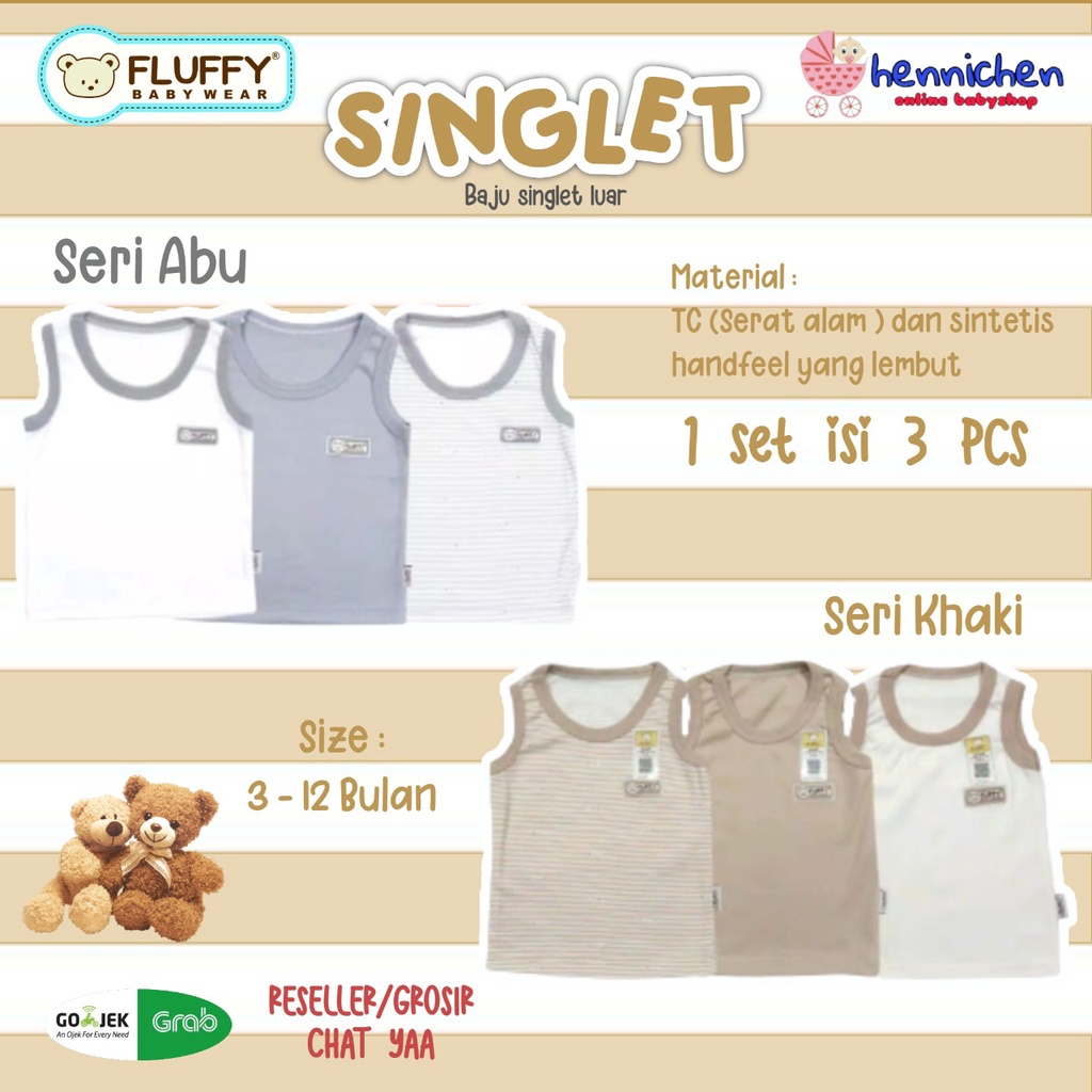 FLUFFY Baju Singlet Luar Bayi (Isi 3Pcs) Kks