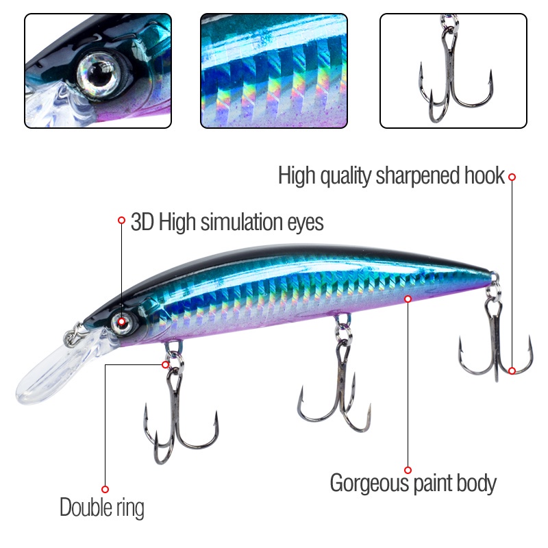 13cm / 36g Umpan Pancing Ikan Minnow Mata 3D 6 Warna