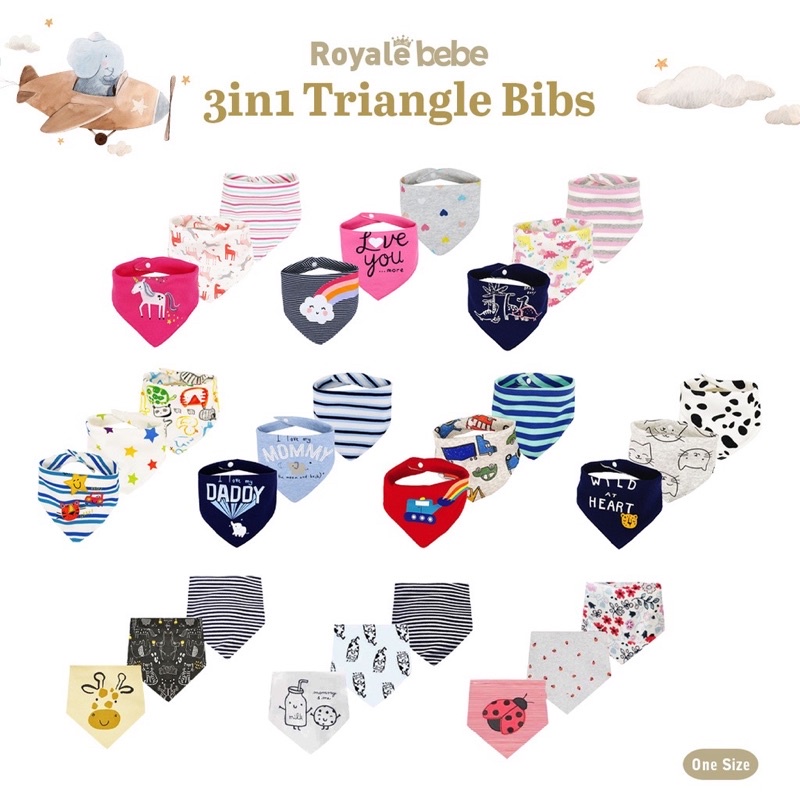 Royale Bebe Triangle Bibs / Slabber bayi/celemek bayi