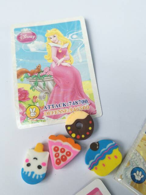 Penghapus Kue/ Huruf Mini Lucu isi 4pcs+Kartu Princess Hologram lucu Murah Suvenir Goodiebag Ultah