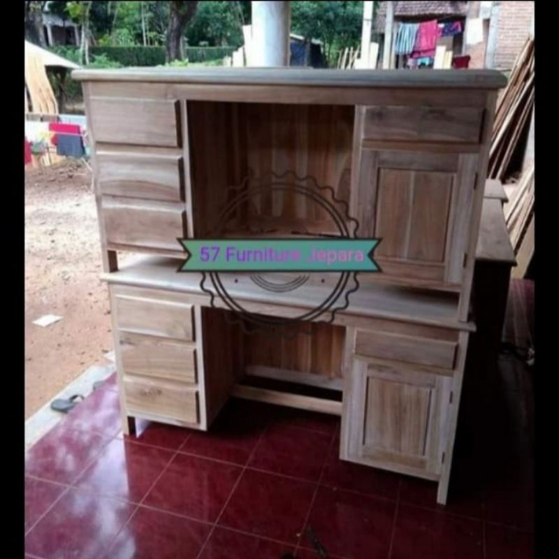 Meja kerja jati - Meja guru - Meja laci kantor jati mentahan