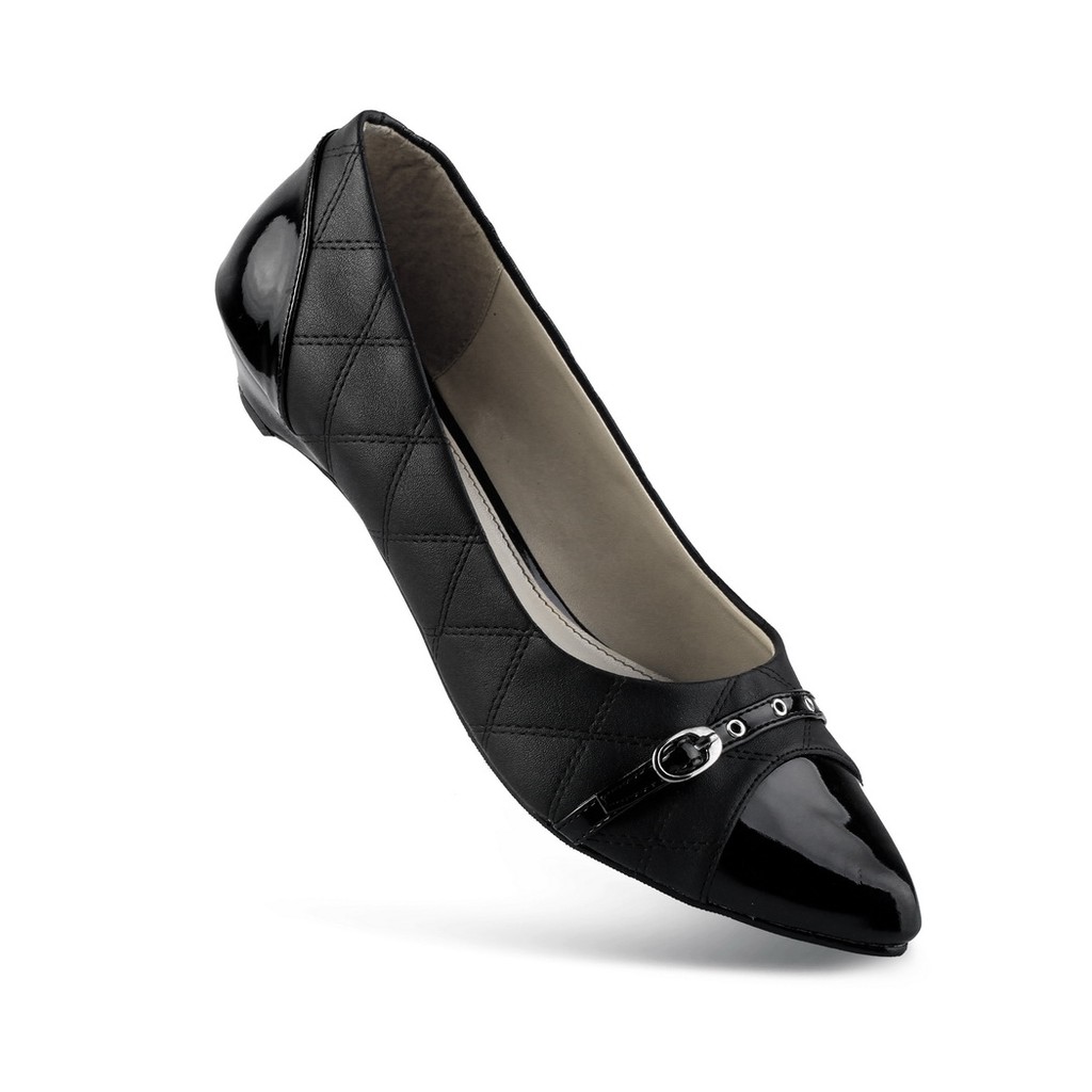 ☀ EVERFLOW ☀ Sepatu Pantofel Wanita Hak Pendek lancip Hitam VPD07 Sepatu Kerja Wanita Hitam