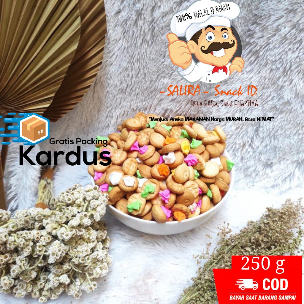 

GEMBROSE Kue Monas 250g / CIPUT KANCING / Biskuit TOPING WARNA WARNI | SNACK CEMILAN JAJANAN RINGAN