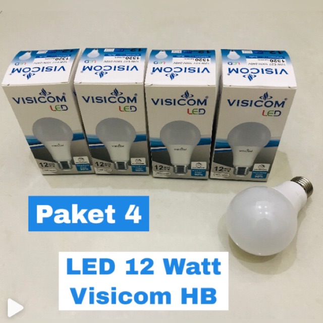 Paket 4 lampu LED Visicom 12w Bohlam 12W 12Watt Putih Hemat Energi