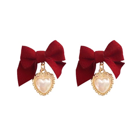 Anting Stud Hias Mutiara Warna Merah Gaya Vintage Korea Untuk Wanita