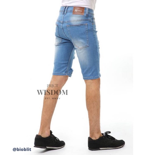 Wisdom - Short Pants Ripped  Skinny Jeans Celana Pendek Pria Sticker Motive Material Denim Softjeans Stretch ORIGINAL - Bioblit