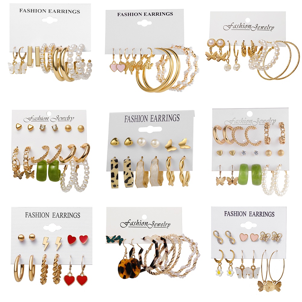 8-piece Earring Set Fashion Alloy Earrings Acrylic Dangle Earring Pearl Inlaid Earrings for Women Butterfly Pendants Gold Earrings Women Accessories