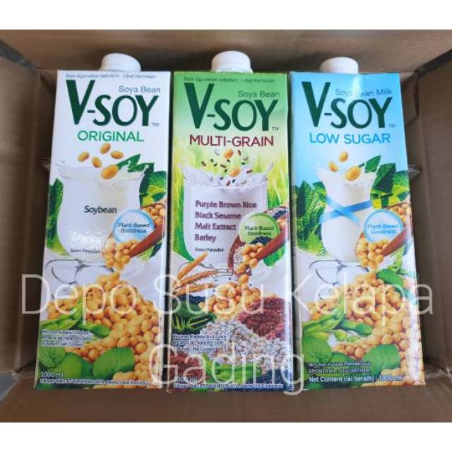 V-soy Susu Kedelai Original / Multi Grain | Vsoy Soya Milk Multigrain 1 Liter UHT Kacang Golden Low Sugar