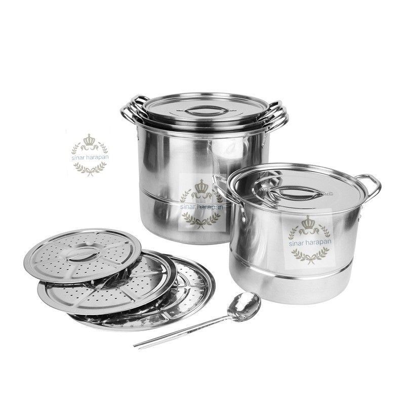 Kitchen Ware - 1 Set 4 pcs Stock Pot Steamer Panci Kukus Dandang Stainless