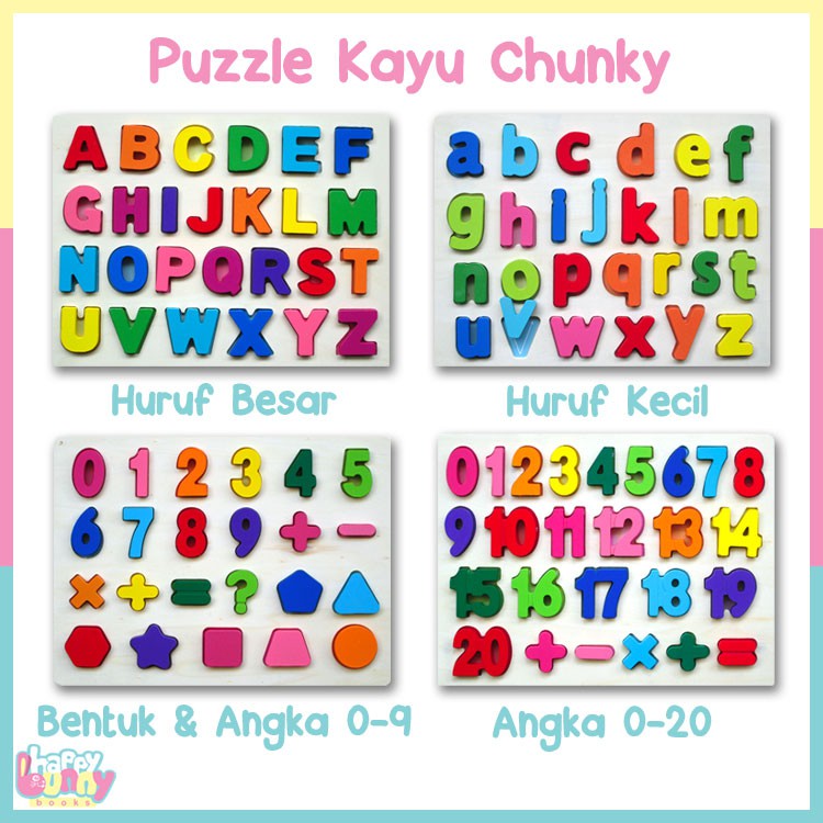 Puzzle Kayu Chunky Huruf Besar Huruf Kecil Bentuk  