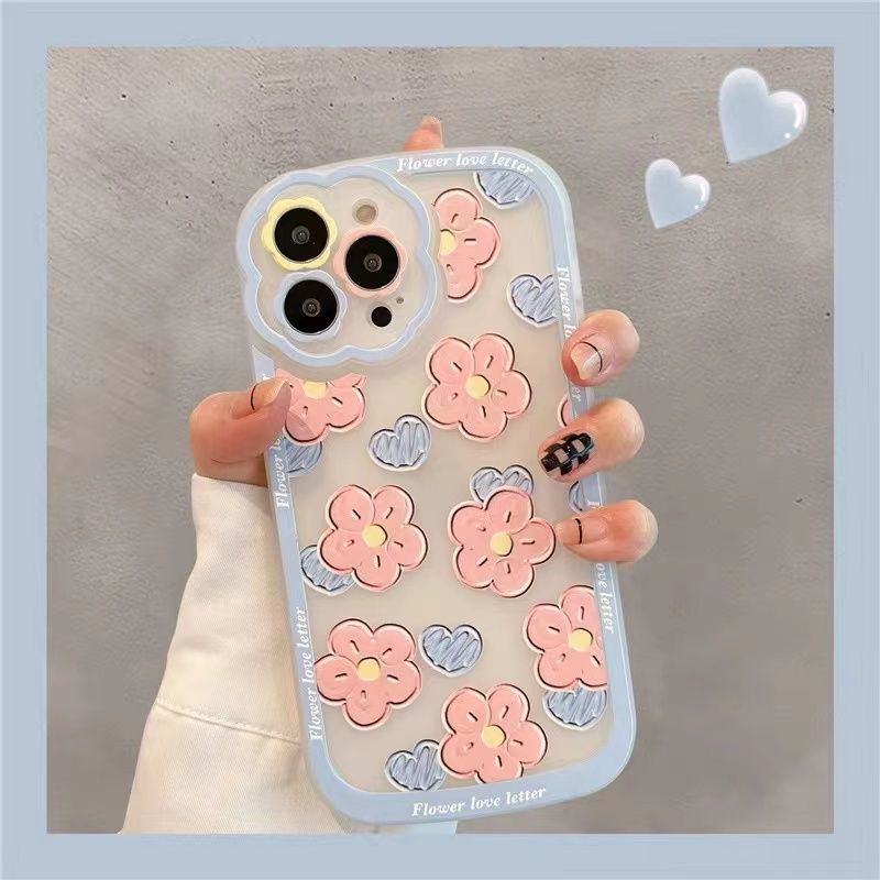 Soft Case Silikon TPU Transparan Motif Bunga Untuk iPhone 12 13 7 8 Plus X XS XR 11 Pro Max