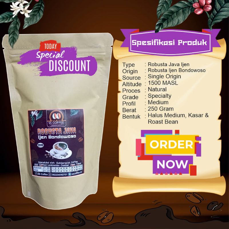 

Kopi Robusta Java Ijen Bondowoso | 250 Gram | SS COFFEE