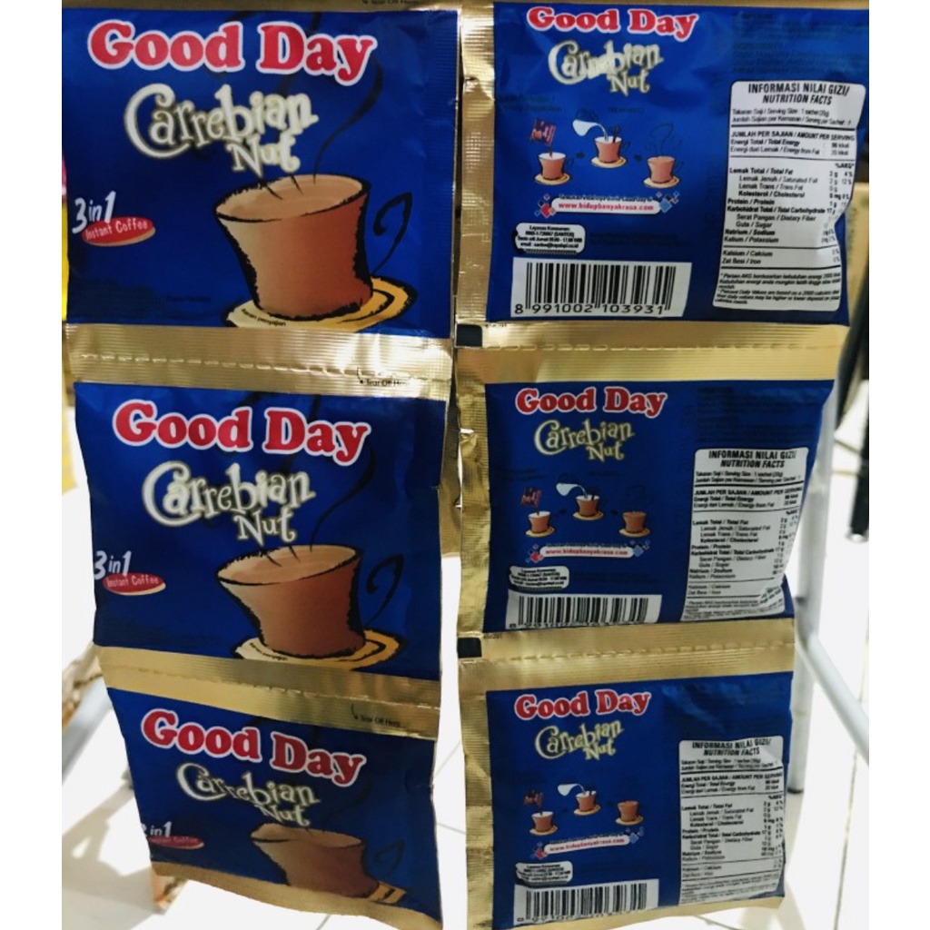 

kopi Good Day Carrebian Nut 1 Renceng isi 10