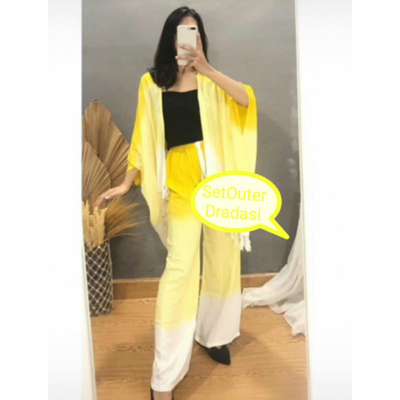 SET OUTER CARDIGAN TIE DYE KARDIGAN TIE DIE TIEDYE-Gradasi kuning