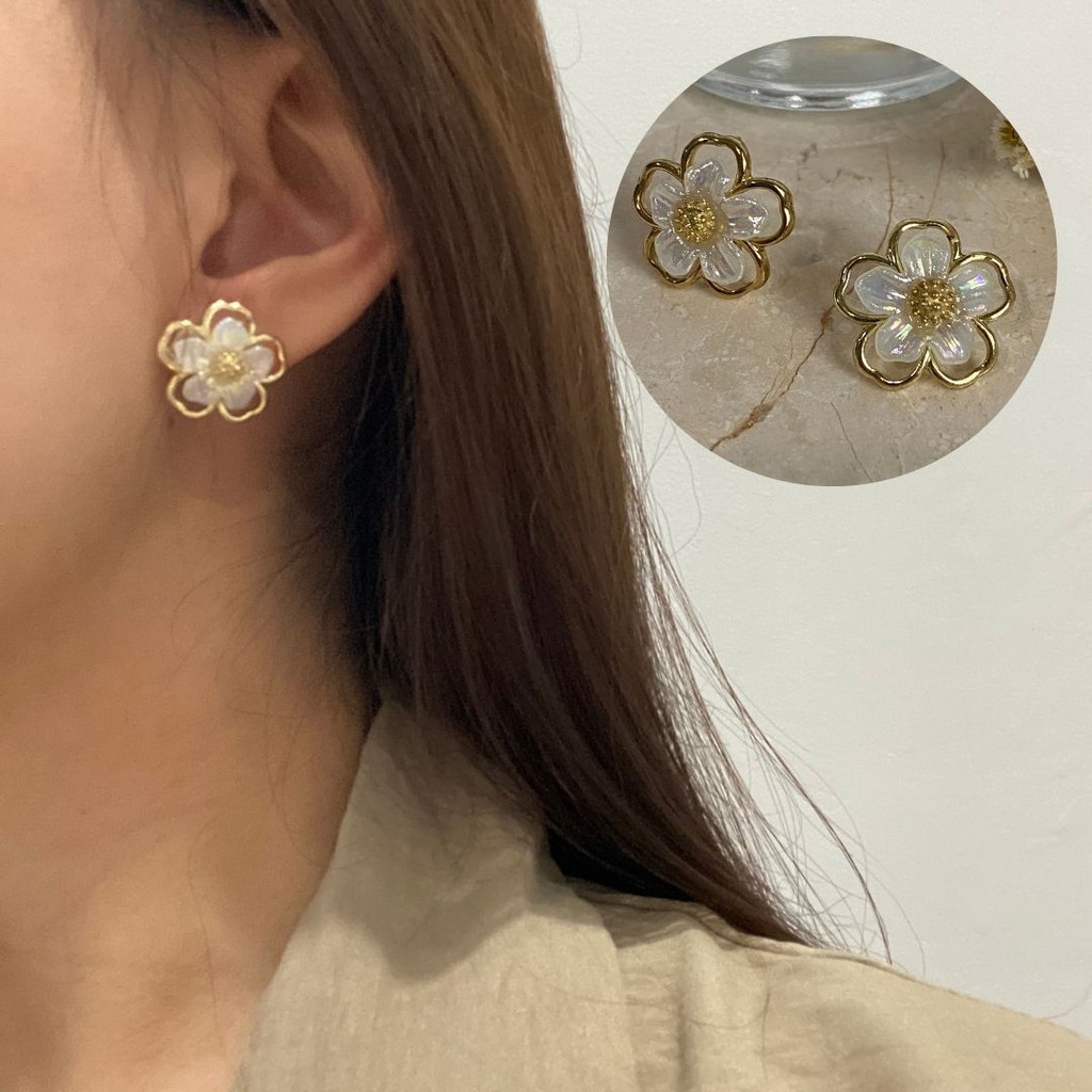 Flower Marble Earrings / Aksesoris Anting Wanita Anting Korea Murah / Fashion Earrings / Anting Rantai / Chain Earrings / Anting Bunga / Anting Mutiara