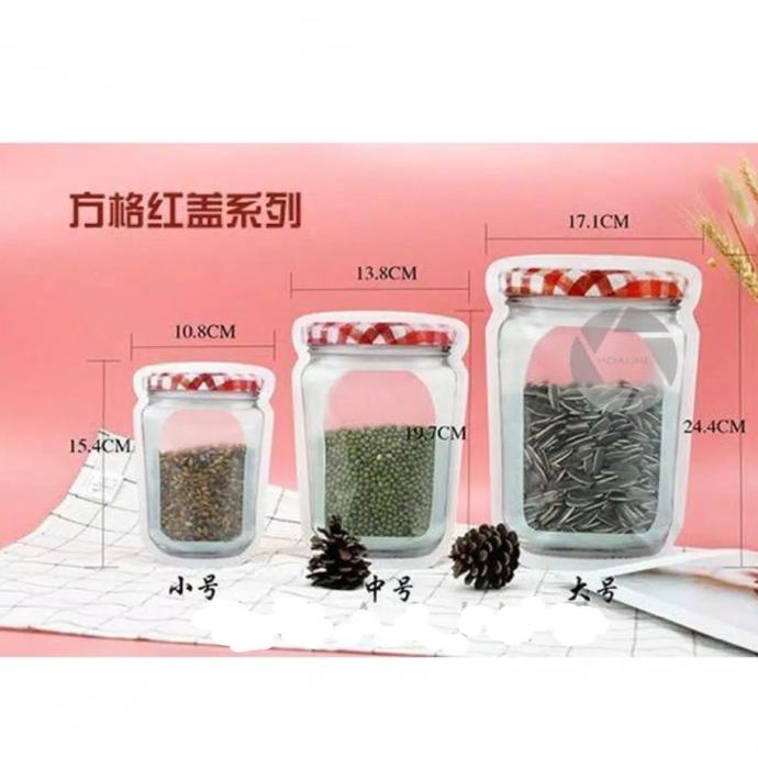 Plastik standing pouch ziplock zipper motif toples tutup kotak merah