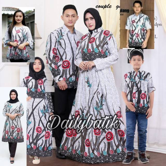 Batik Couple Keluarga Sania Ruffle Ori Ndoro Jowi Motif Madu Biru Murah Grosir Terbaru Sarimbit