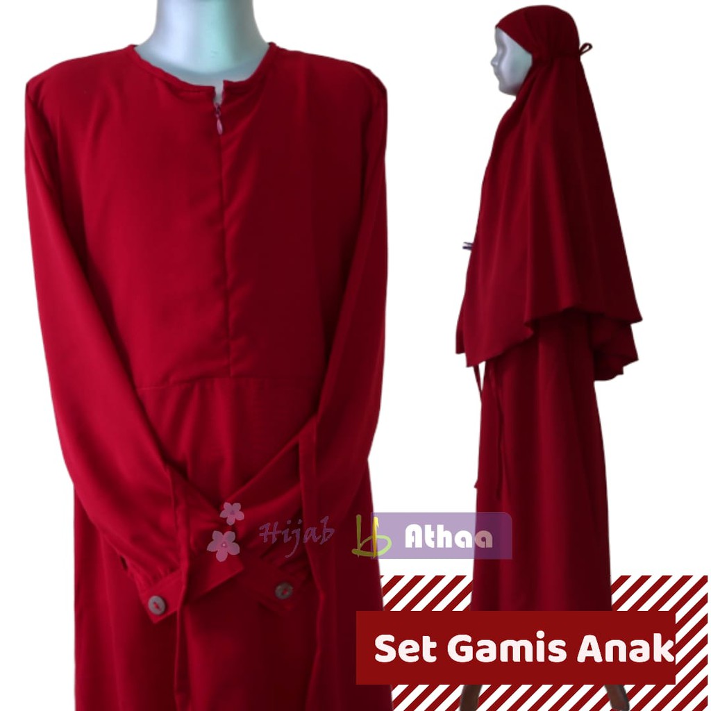 Set Gamis Cadar Anak / Gamis Jilbab Anak Syari / Wolfis Polos NONPET Cadar Poni