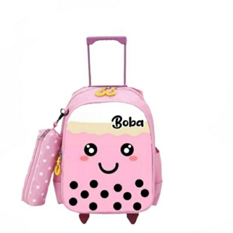 Tas Ransel Troli BOBA/Tas Ransel Anak Sekolah TK-SD/Troly Dorong anak Perempuan free Pouch