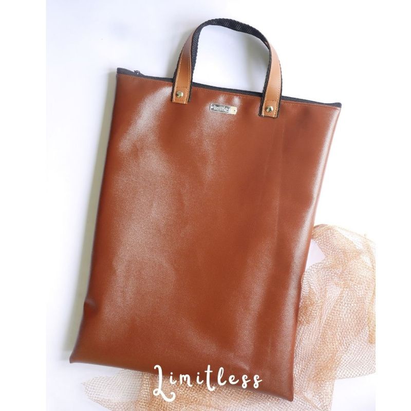 Document Bag Bahan VINIL GILAP/Tas Map Kertas Ukuran Besar Bahan Kulit Sintetis Anti Air