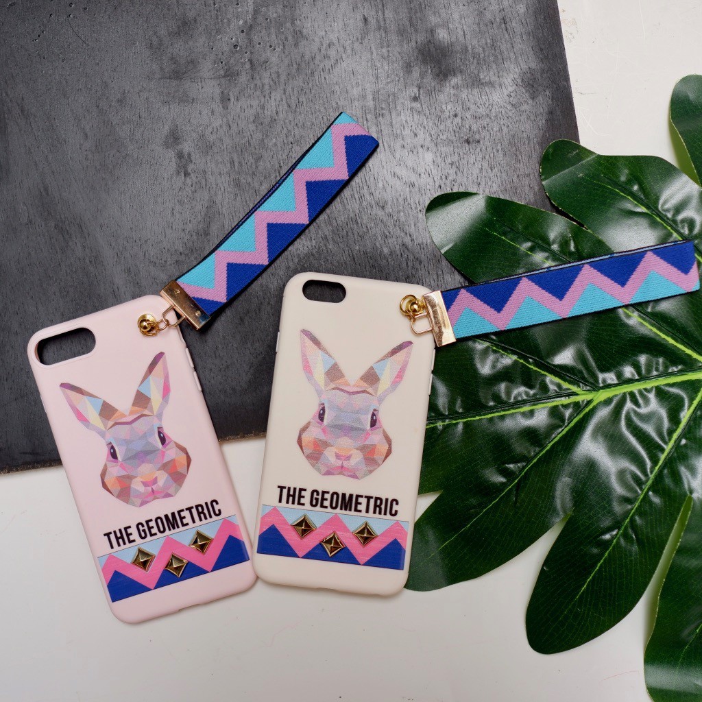 Soft Case Iphone with strap, Casing 6/6S, 6/6S Plus, 7 &amp; 7 Plus, Rubber - Geometric Rabbit