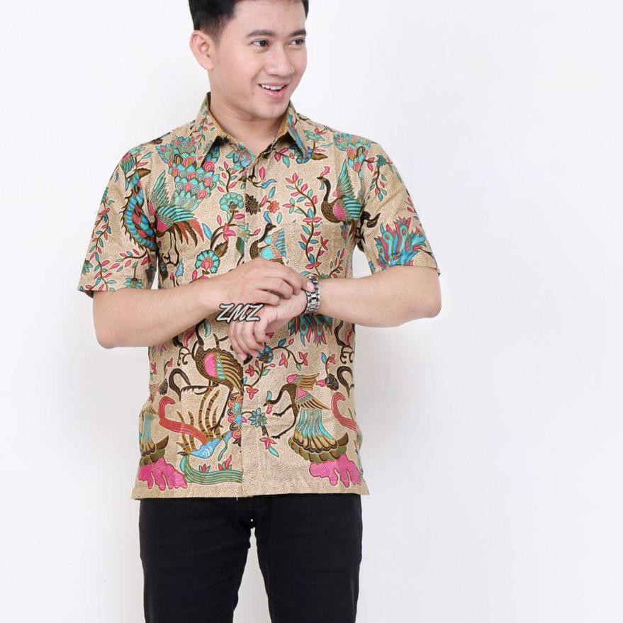 【shopee 2.2】z> Risna Batik Hrb026 Kenongo Hem Kemeja Batik Pria Lengan Pendek Katun Primis Premium H