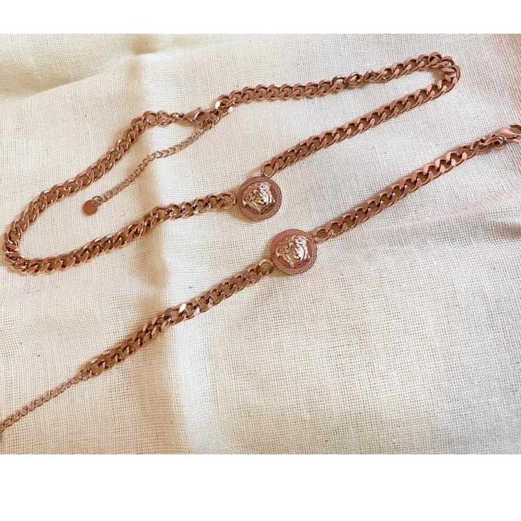 qta Kalung Dan Gelang Titanium Premium Versace Rosegold Anti Karat Fashion Terbaru 2021 o44☋