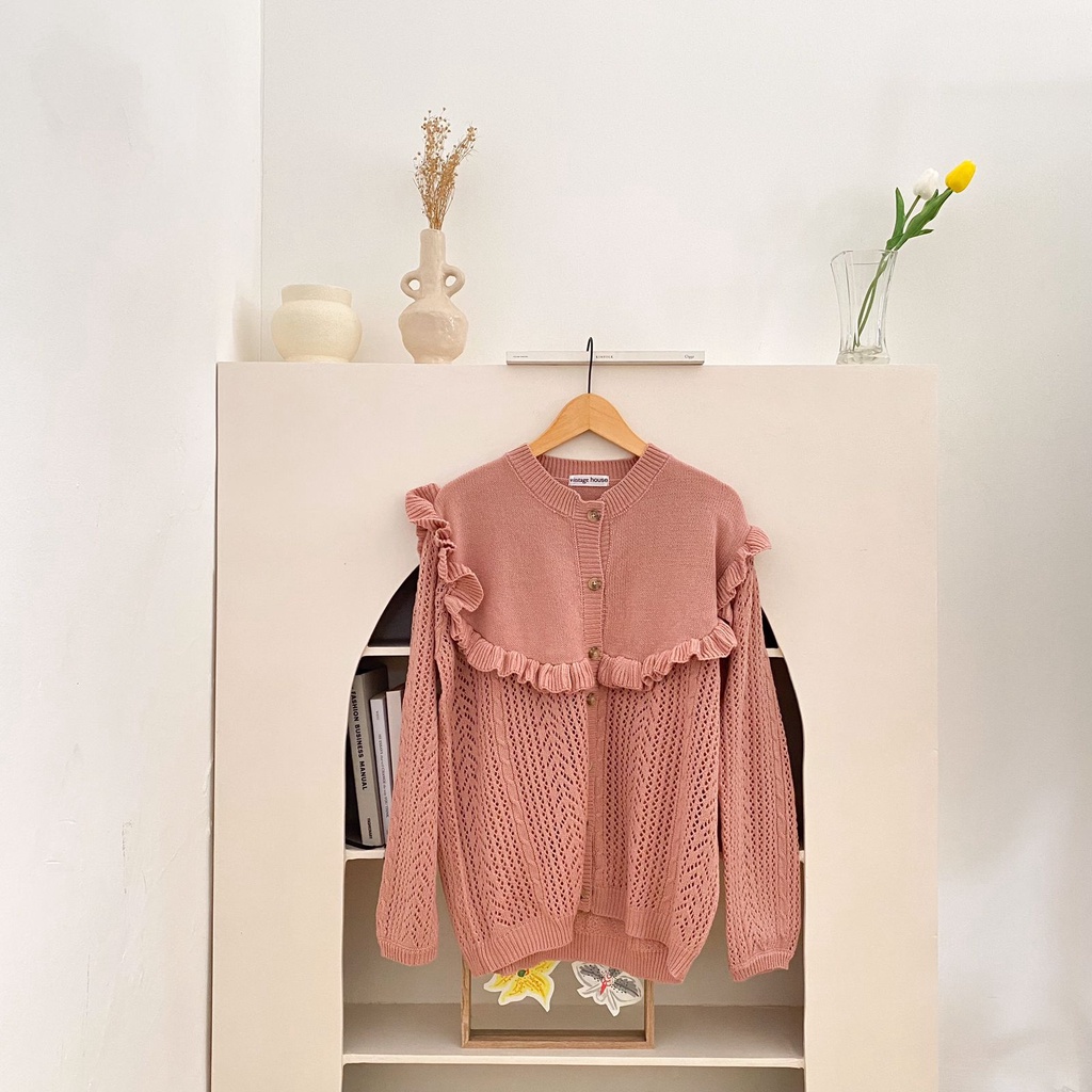Vintage House Jisoo Korean Knit Cardi (Cardigan Rajut Wanita Korea)-Rose