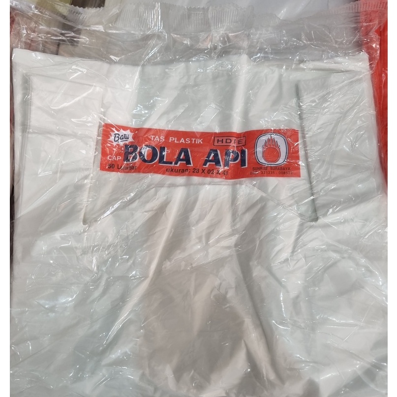 KANTONG PLASTIK KRESEK BOLA API 28x48 Tebal 0.2 Putih Hitam