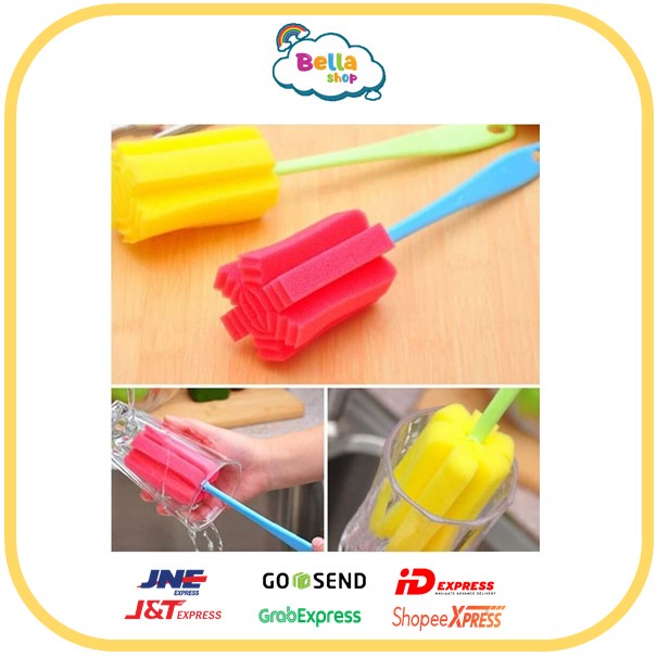 TONGKAT SPONS PEMBERSIH BOTOL SUSU BAYI / SPONGE BRUSH BOTOL MINUM / SIKAT SPON BUSA PENCUCI GELAS T