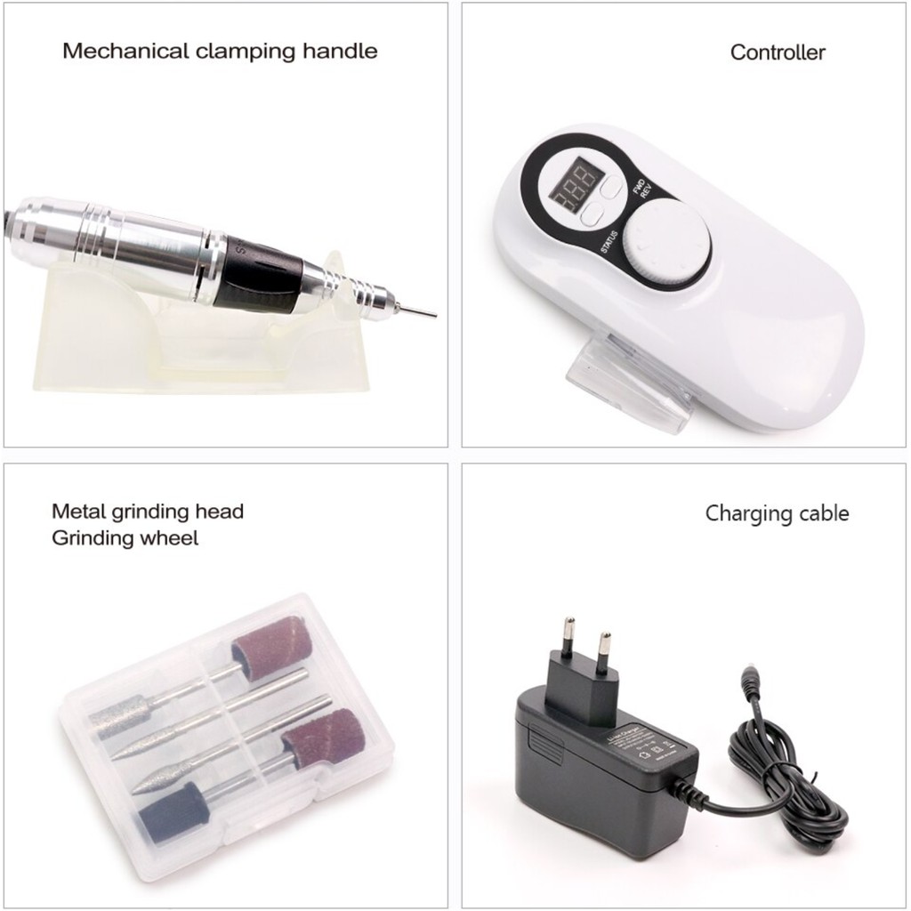 30000RPM Portable Nail Drill Machine Rechargeable Cordless Manicure with Drills 4 Bits Pedicure Set