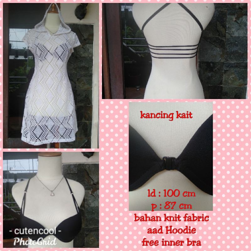 dress jaring Hoodie putih