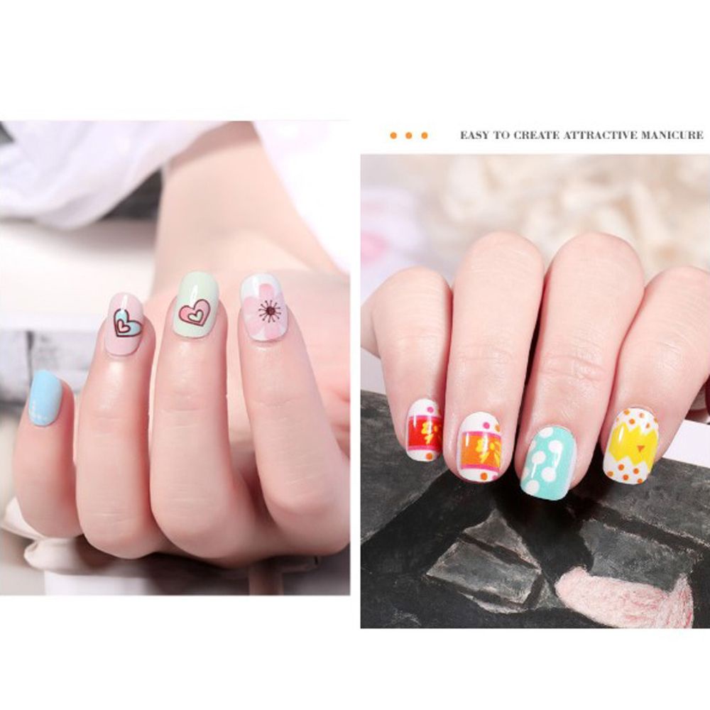 Mxbeauty 24pcs / Set Kuku Palsu Anak Perempuan Motif Kartun Bunga Warna-Warni Untuk Dekorasi Manicure Diy