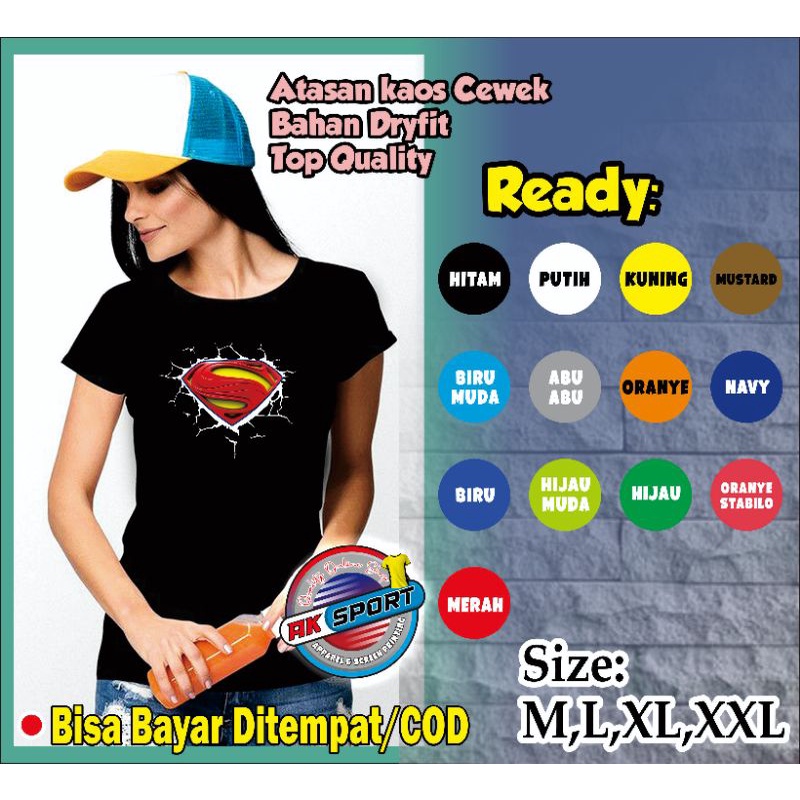 kaos superman Baju senam aerobic olah raga fitnes zumba baju atasan wanita kaos obic kaos fitnes kao