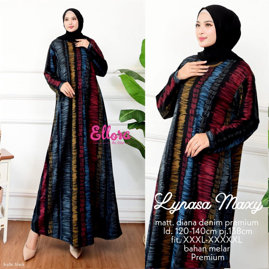 Lynasa Maxy Dress Pakaian Wanita Mat. Diana Denim Premium By Ellora
