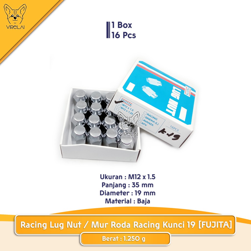 Fujita lug nut Racing M12 x 1.50 / M12 x 1.25 kunci 21 Kunci 19 ( 16/20 biji / box ) jual per box