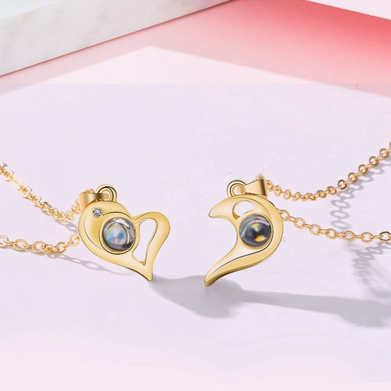 2PCS/Set Couple Necklaces 100 Languages I Love You Lovers Heart Magnetic Pendant Necklace For Women Valentine's Day Jewelry Gift