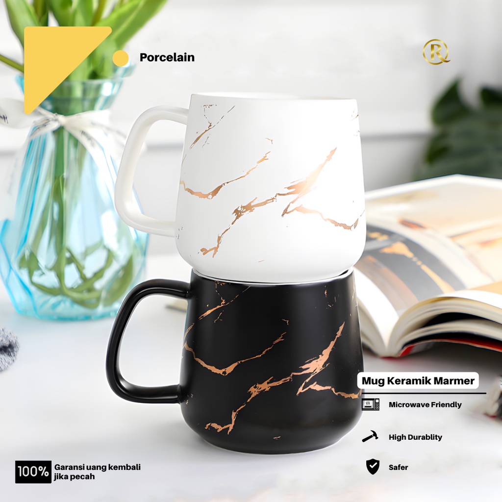 Cangkir Mug Cangkir Marmer Marble Motif Emas 300ml