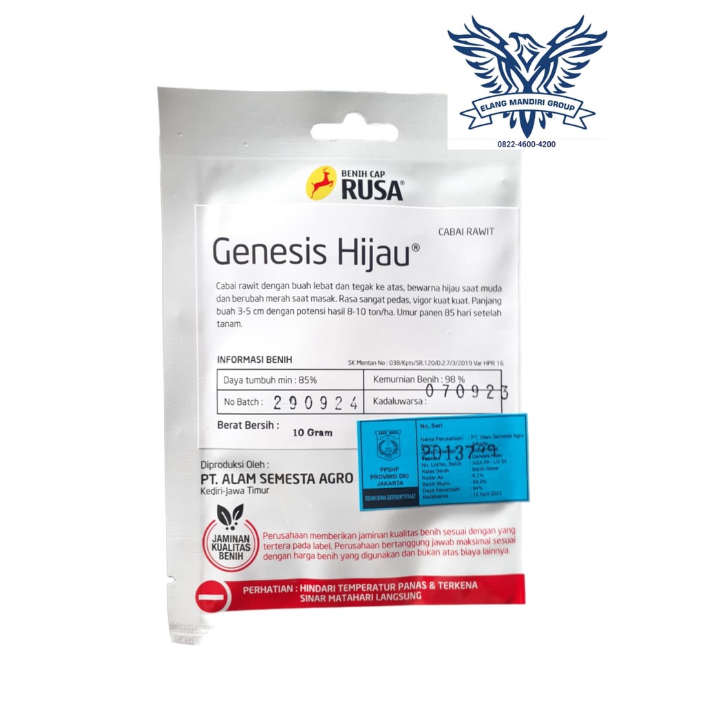 Benih Bibit Cabai Cabe Rawit Genesis Hijau 10 Gram Cap Rusa