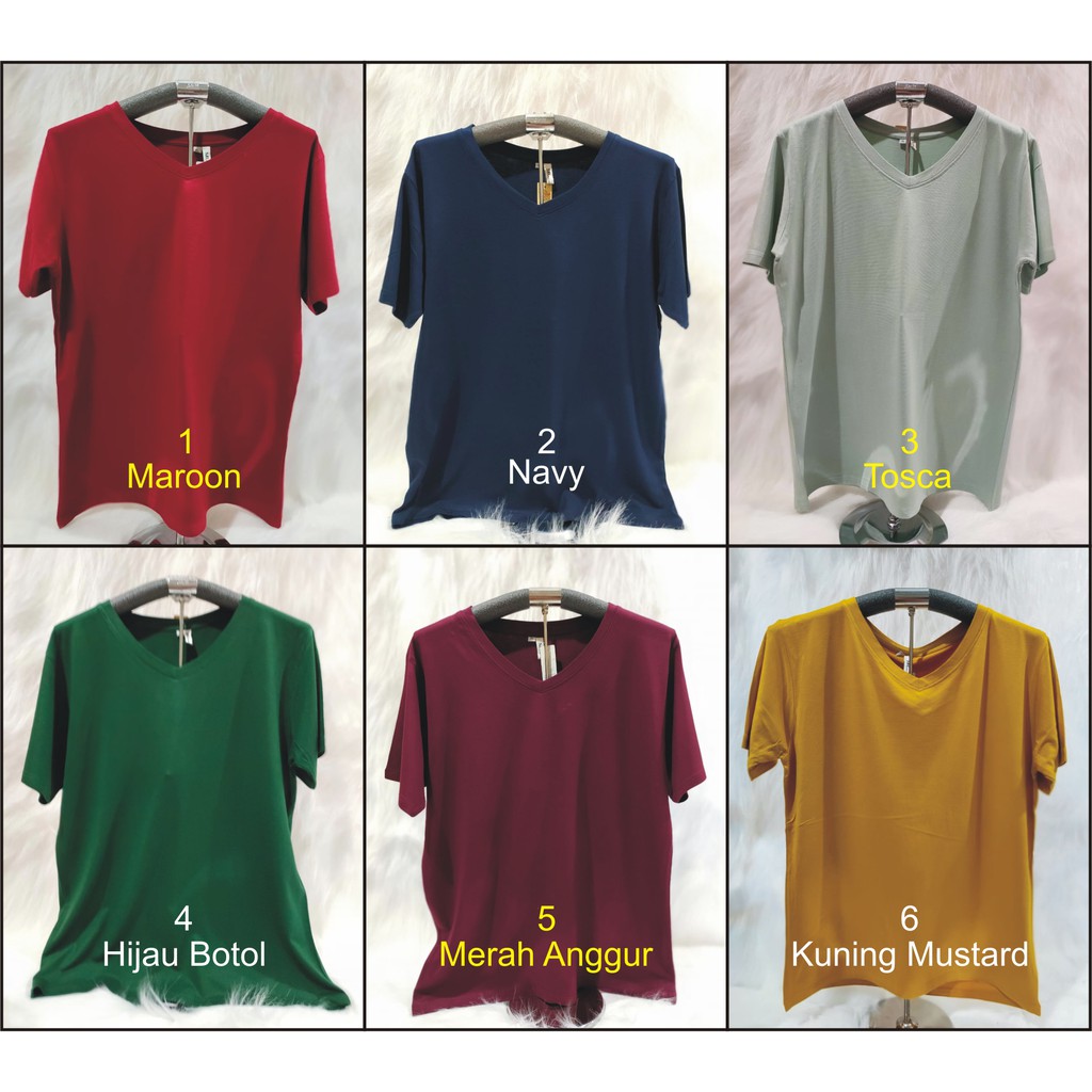 kaos jumbo v neck atasan wanita big size pakaian cewek murah bahan adem polosan besar spandek bagus