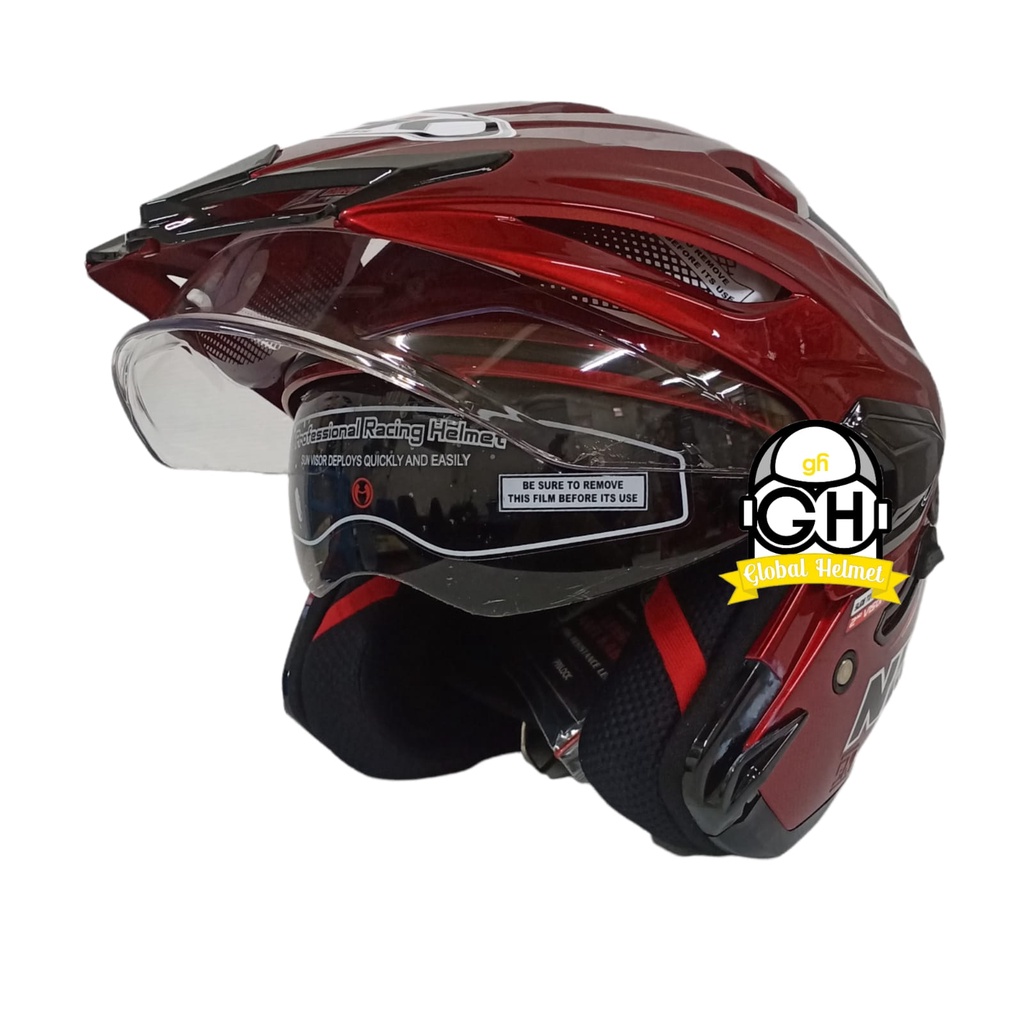 HELM HALF FACE NHK PREDATOR CRYPTON SOLID ROYAL RED DOUBLE VISOR