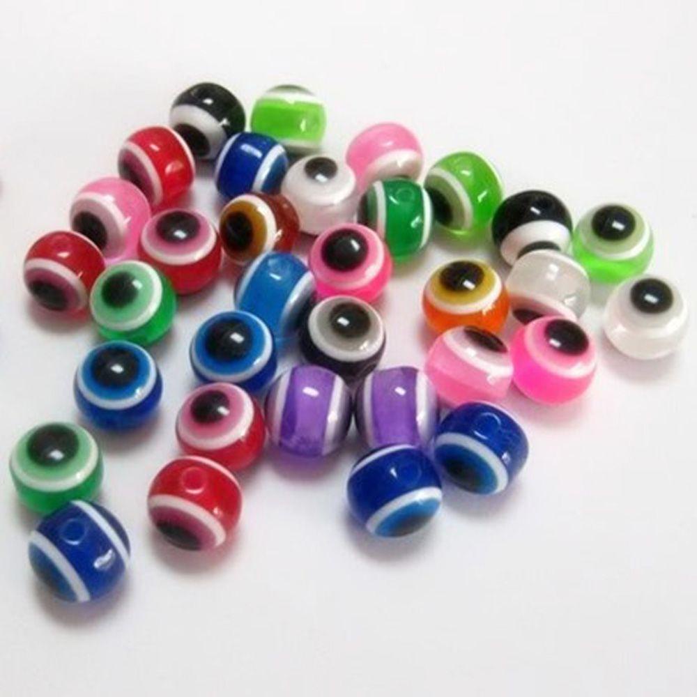 100pcs Manik-Manik Mata Iblis Warna-Warni Bahan Resin Ukuran 10mm Untuk Gelang Wanita