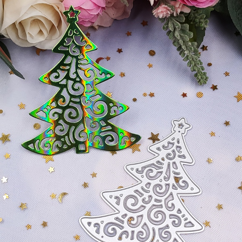 Cetakan Stensil Cutting Dies Motif Pohon Natal Bahan Metal Untuk Scrapbook Craft DIY