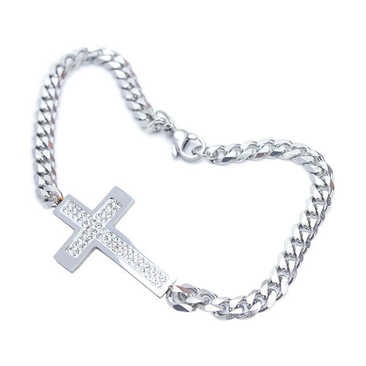 Gelang Salib Permata Stainless Steel - Gelang Stainless Steel Kualitas - Gelang Salib Pria