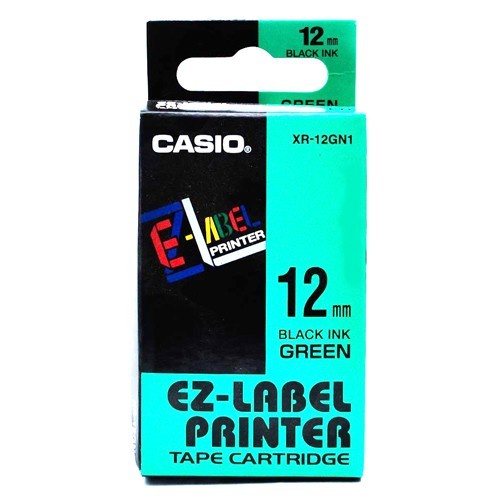 

(TERLARIS) Casio Ez Label Printer XR-12GN1 12mm Black On Green Label Printer Tape