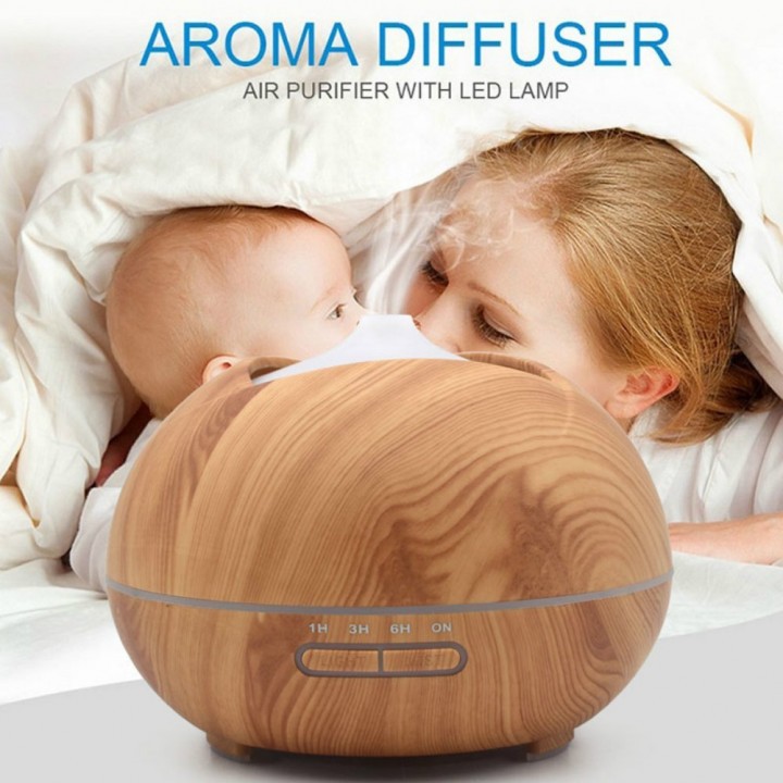 H15 - Wooden Essential Oil Aroma Humidifier 7 Color LED Light - Kapasitas 400ml