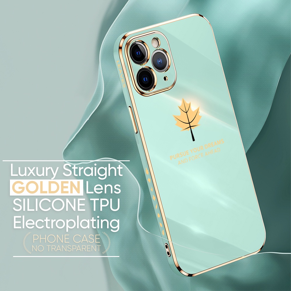 Casing Daun Maple Mewah OPPO Reno 8T A57 2022 A16 A16K A16e A15 A15s A55 A95 A74 A54 A5S A12 A7 A3S A12E A53 2020 A33 Case Square Silikon Plating Soft Phone Cover Dengan Tali DGX