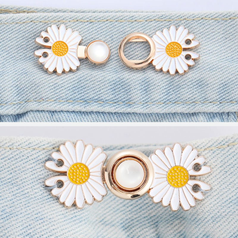 Set Kancing Pengencang Rok / Celana Bahan Logam Dapat Disesuaikan Motif Daisy